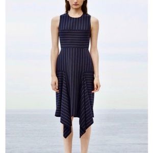 SPRING SALE! Dion Lee Dark Blue Pinstripe Asymmetrical Midi Sleeveless Dress